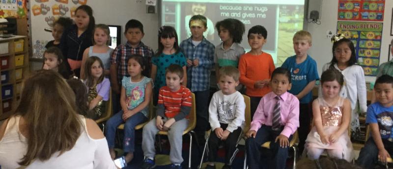 The entire class sang to their moms and grandmothers for Mother's Day. Shown are in back (l-r) Ziona Trott, Sophia DeSales, Maycey Mulveny, Aaron Jimenez, Leona Thompson, Chase Wright, Mason Fountain, Christopher Dunson, Niko Green and Citlally Hernandez. In front are Sarah Warnick, Coral Trench, Yareysi Baltazar-Gomez, Jack Carey, Jace Weatherspoon, Isaac Lopez-Estrada, Dani-Lynn Ney and Iker Morales-Gonzalez. SUBMITTED PHOTO